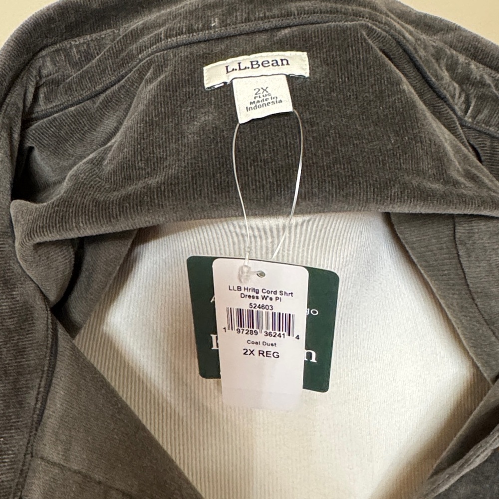 L.L. Bean Heritage Dark Brown /Coal Dust Corduroy Shirt/Dress/Jacket Size 2X NWT - Picture 5 of 6